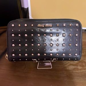 Miu Miu studded long zip wallet in black